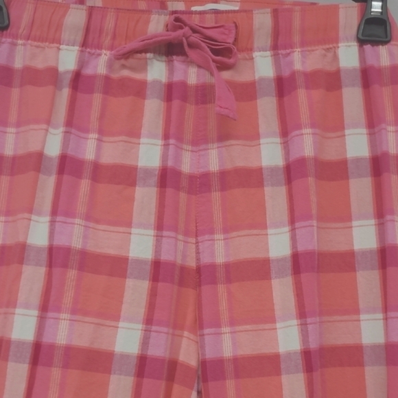 Pants Pink White Plaid Y Poplin Cotton Elastic waist draw string Preppy Hi Rise - Picture 1 of 10
